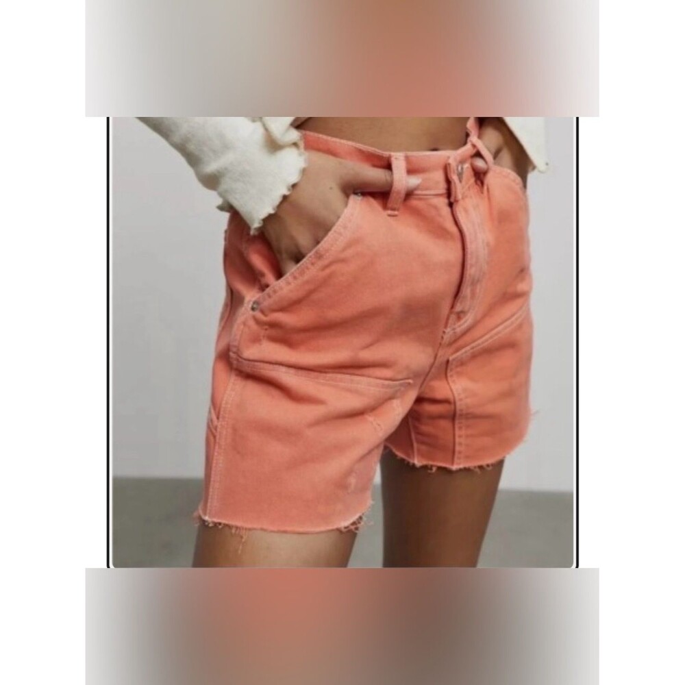 BDG Women's High Rise 4" Frayed Hem Shorts CutOff Carpenter Orange Cotton Size30